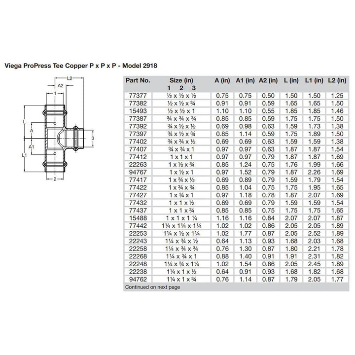 Viega ProPress 1 - 1/4" Copper Tee - Triple Press Connection - Smart Connect Technology [77442] - Houseboatparts.com