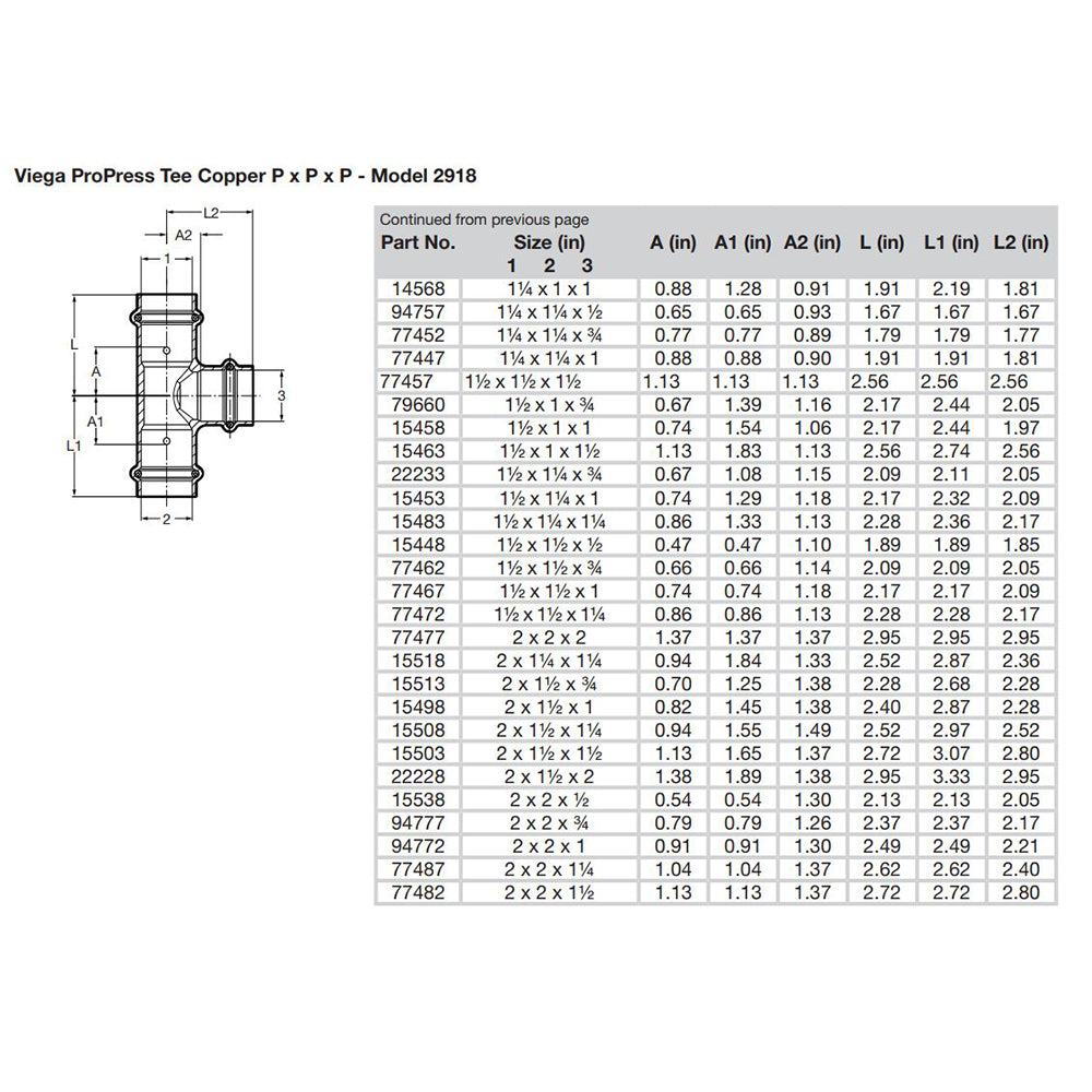 Viega ProPress 1-1/2" Copper Tee - Triple Press Connection - Smart Connect Technology [77457] - Houseboatparts.com