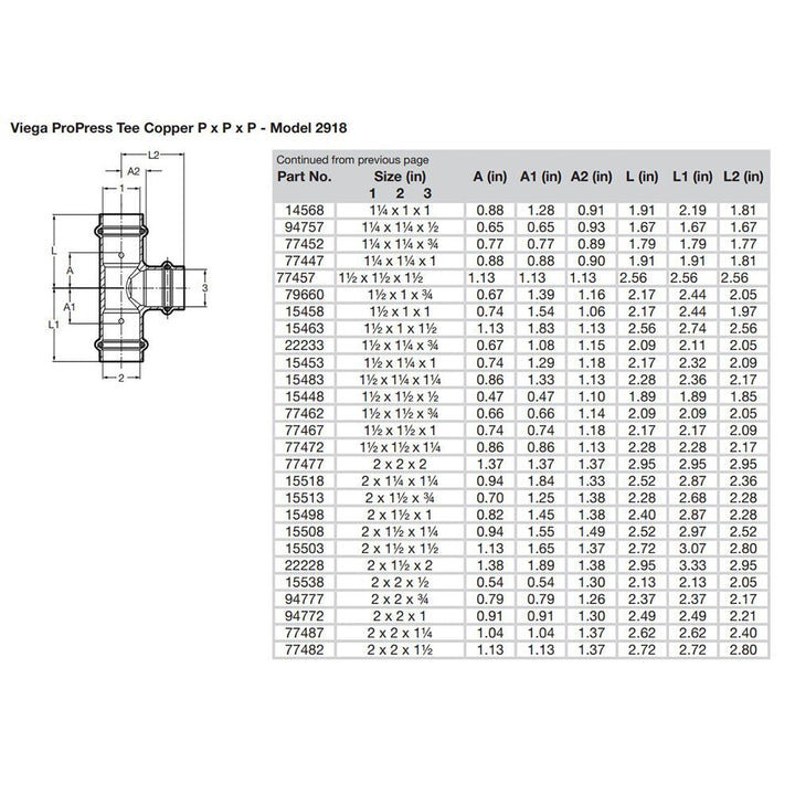 Viega ProPress 1 - 1/2" Copper Tee - Triple Press Connection - Smart Connect Technology [77457] - Houseboatparts.com