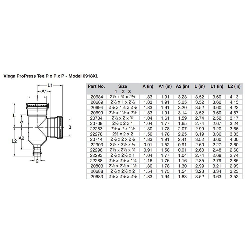 Viega ProPress 2 - 1/2" Copper Tee - Triple Press Connection - Smart Connect Technology [20683] - Houseboatparts.com