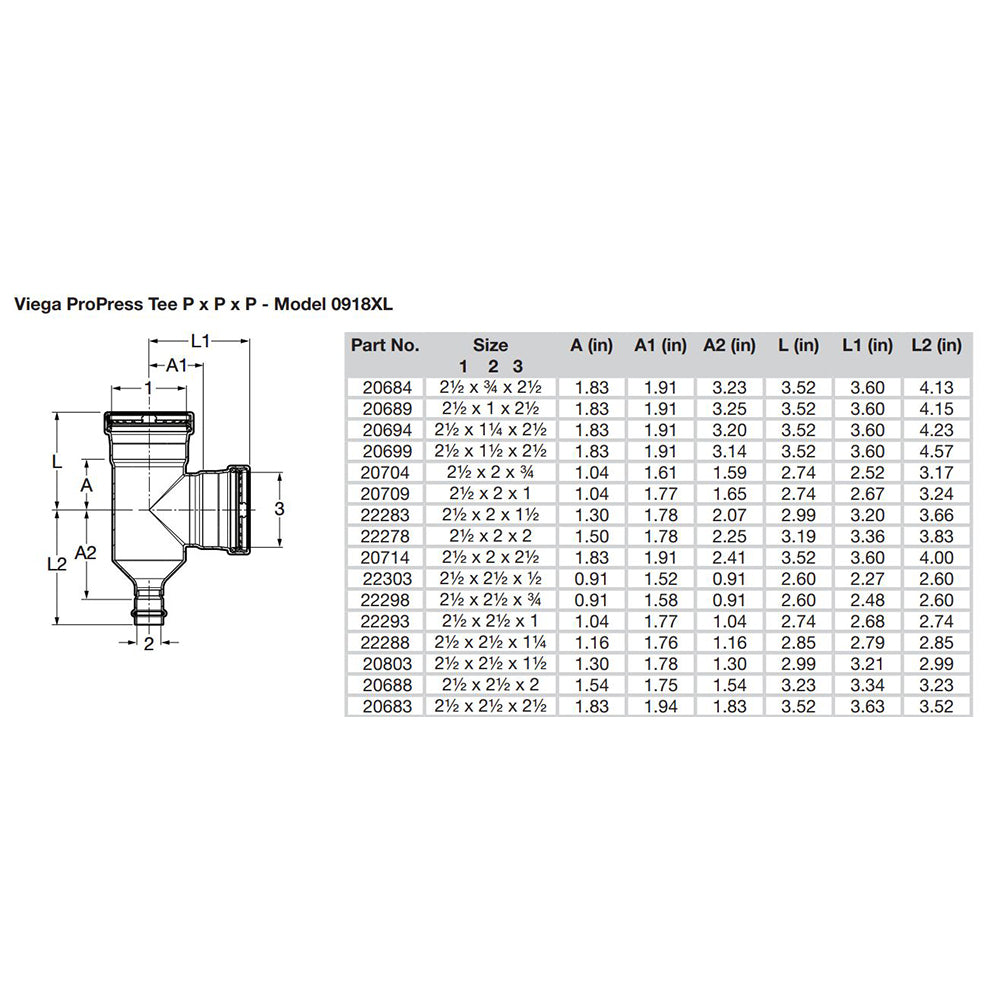 Viega ProPress 2-1/2" Copper Tee - Triple Press Connection - Smart Connect Technology [20683] - Houseboatparts.com