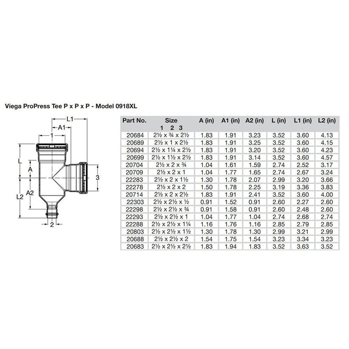 Viega ProPress 2 - 1/2" Copper Tee - Triple Press Connection - Smart Connect Technology [20683] - Houseboatparts.com