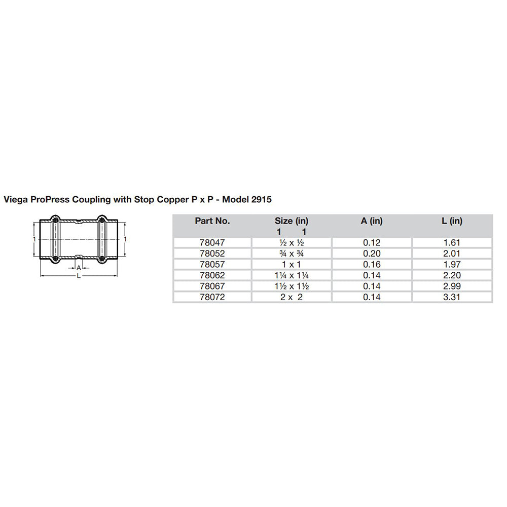 Viega ProPress 1/2" Copper Coupling w/Stop - Double Press Connection - Smart Connect Technology [78047] - Houseboatparts.com