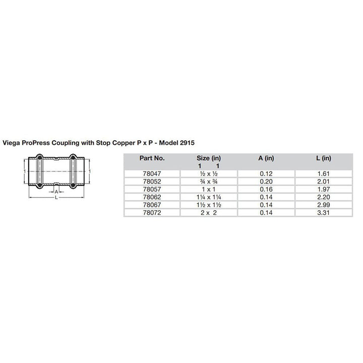 Viega ProPress 1/2" Copper Coupling w/Stop - Double Press Connection - Smart Connect Technology [78047] - Houseboatparts.com