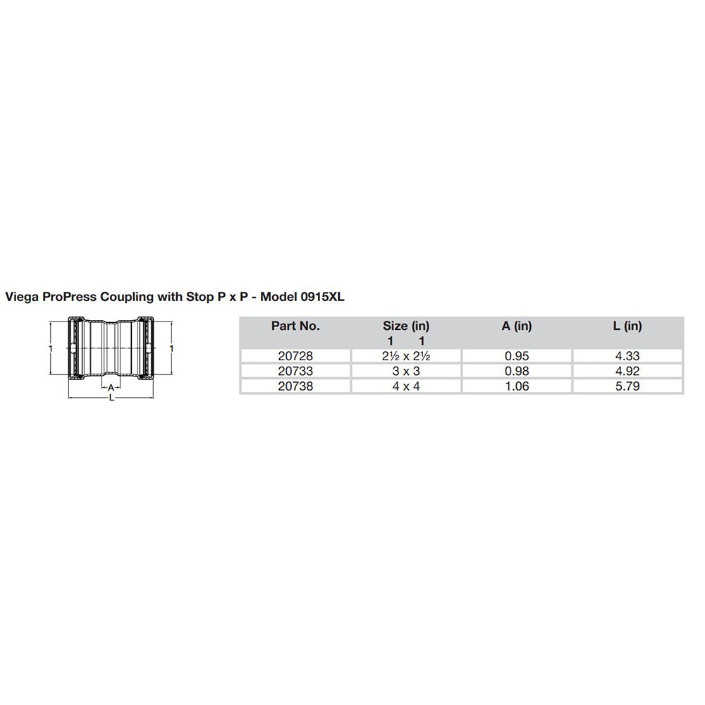 Viega ProPress 2-1/2" Copper Coupling w/Stop Double Press Connection - Smart Connect Technology [20728] - Houseboatparts.com