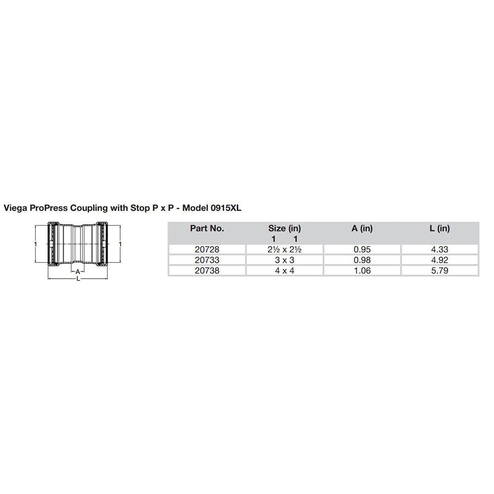 Viega ProPress 2 - 1/2" Copper Coupling w/Stop Double Press Connection - Smart Connect Technology [20728] - Houseboatparts.com