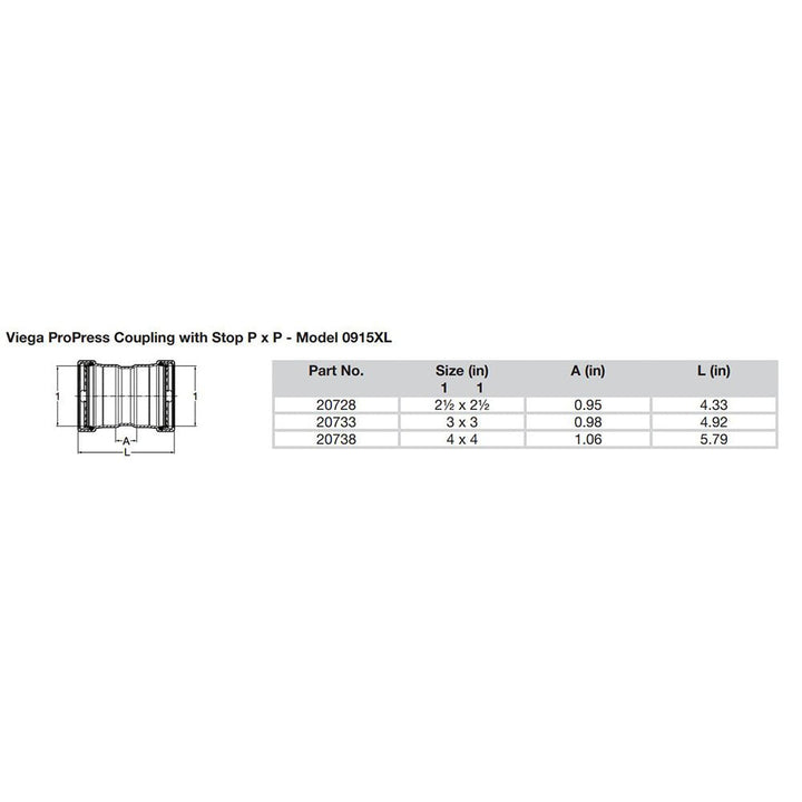 Viega ProPress 2 - 1/2" Copper Coupling w/Stop Double Press Connection - Smart Connect Technology [20728] - Houseboatparts.com