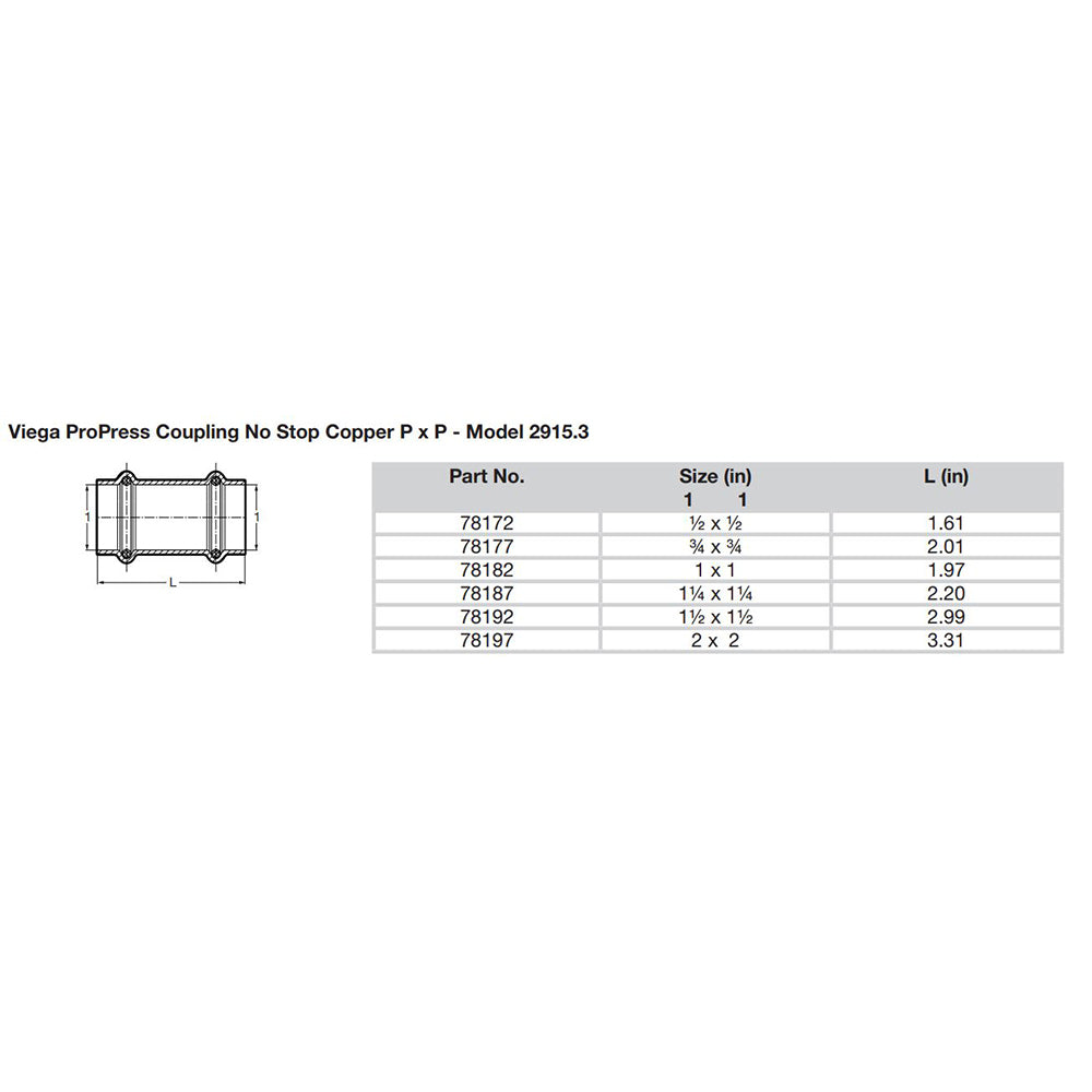 Viega ProPress 1/2" Copper Coupling w/o Stop - Double Press Connection - Smart Connect Technology [78172] - Houseboatparts.com