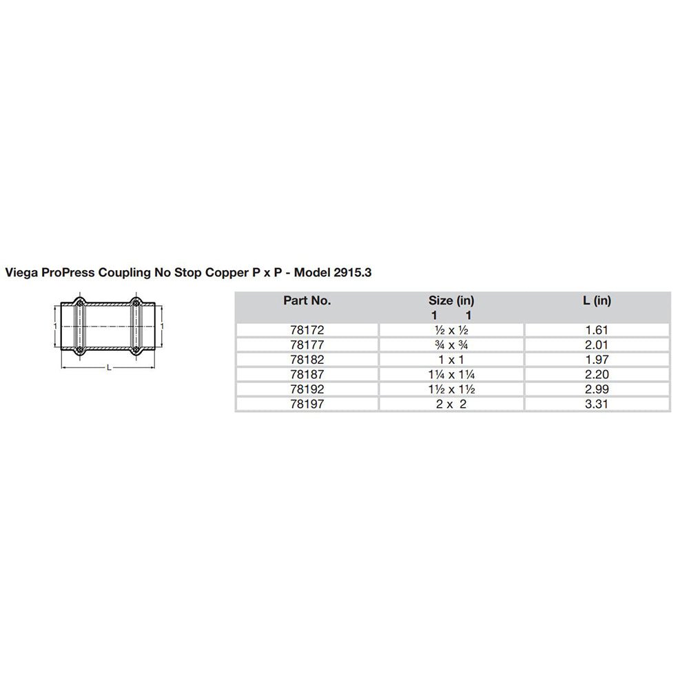 Viega ProPress 3/4" Copper Coupling w/o Stop - Double Press Connection - Smart Connect Technology [78177] - Houseboatparts.com