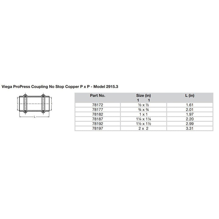 Viega ProPress 2" Copper Coupling w/o Stop - Double Press Connection - Smart Connect Technology [78197] - Houseboatparts.com