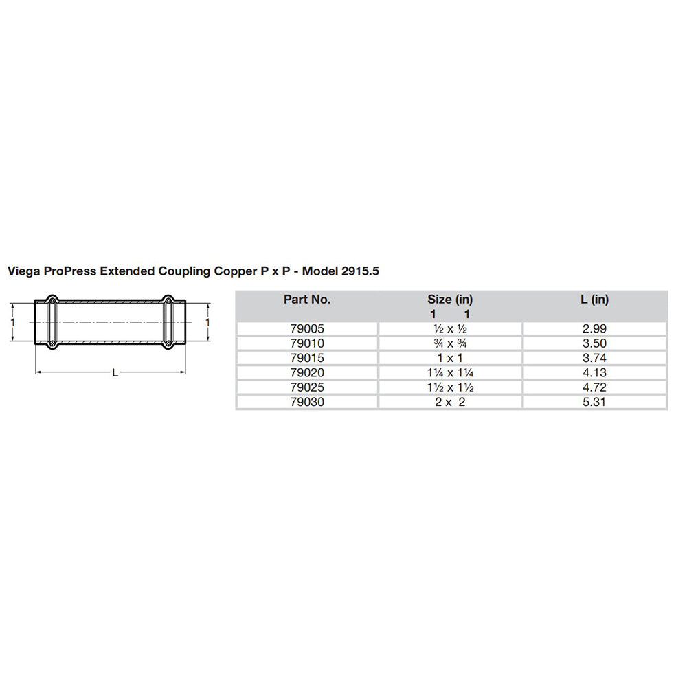 Viega ProPress 1/2" Extended Coupling w/o Stop - Double Press Connection - Smart Connect Technology [79005] - Houseboatparts.com