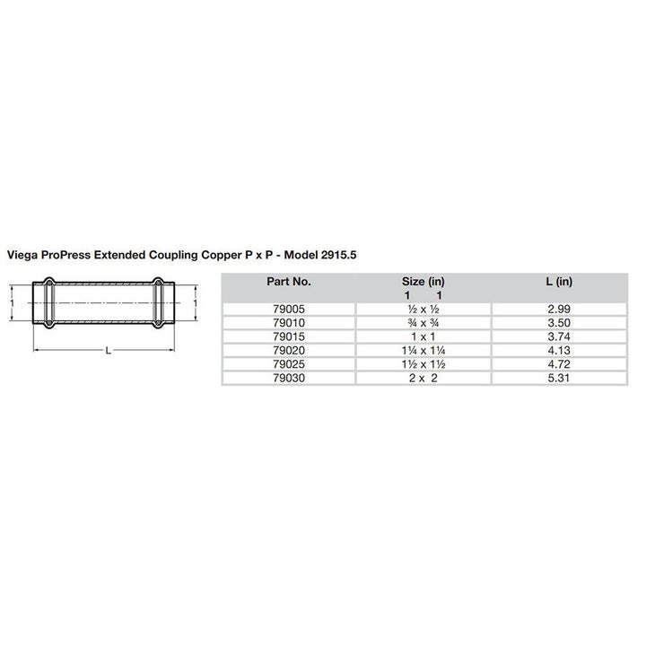 Viega ProPress 1/2" Extended Coupling w/o Stop - Double Press Connection - Smart Connect Technology [79005] - Houseboatparts.com