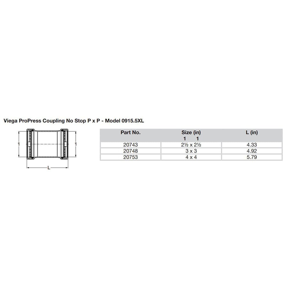 Viega ProPress 2 - 1/2" Copper Coupling w/o Stop - Double Press Connection - Smart Connect Technology [20743] - Houseboatparts.com