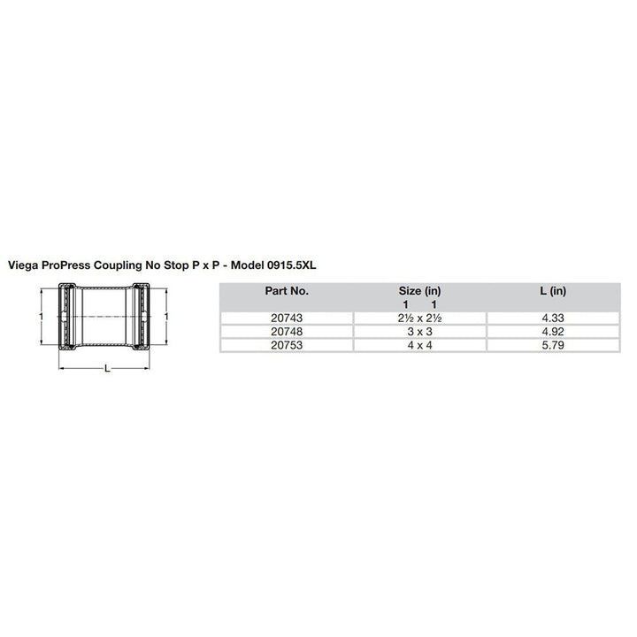 Viega ProPress 2 - 1/2" Copper Coupling w/o Stop - Double Press Connection - Smart Connect Technology [20743] - Houseboatparts.com