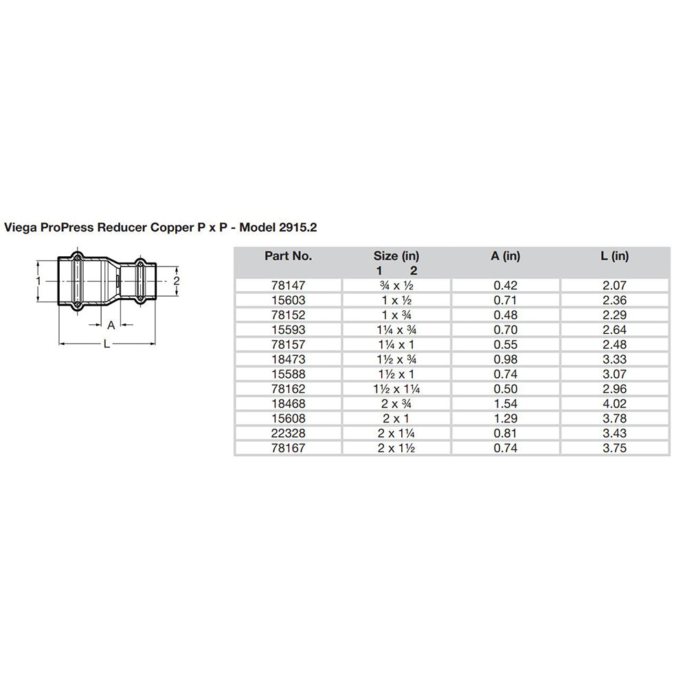 Viega ProPress 3/4" x 1/2" Copper Reducer - Double Press Connection - Smart Connect Technology [78147] - Houseboatparts.com