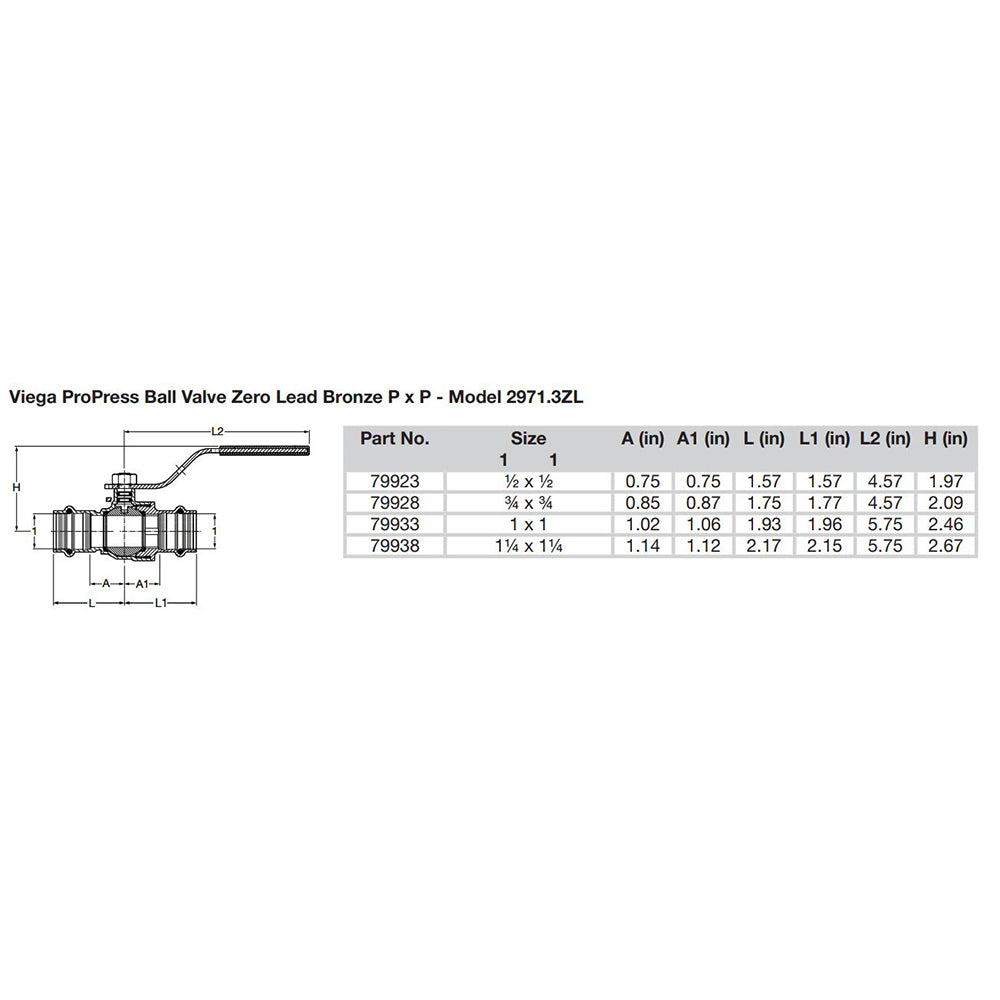 Viega ProPress 1/2" Zero Lead Bronze Ball Valve w/Stainless Stem - Double Press Connection - Smart Connect Technology [79923] - Houseboatparts.com