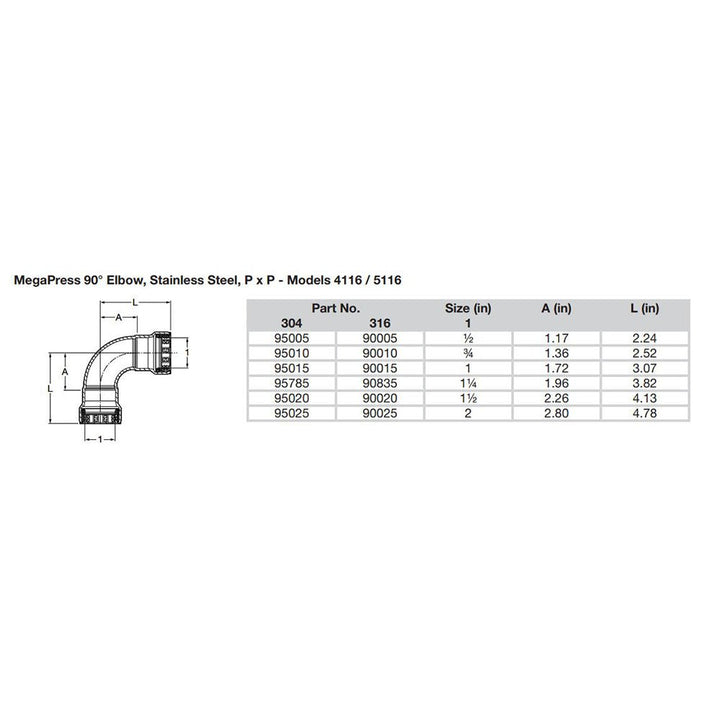 Viega MegaPress 1" 90 Stainless 304 Elbow - Double Press Connection - Smart Connect Technology [95015] - Houseboatparts.com