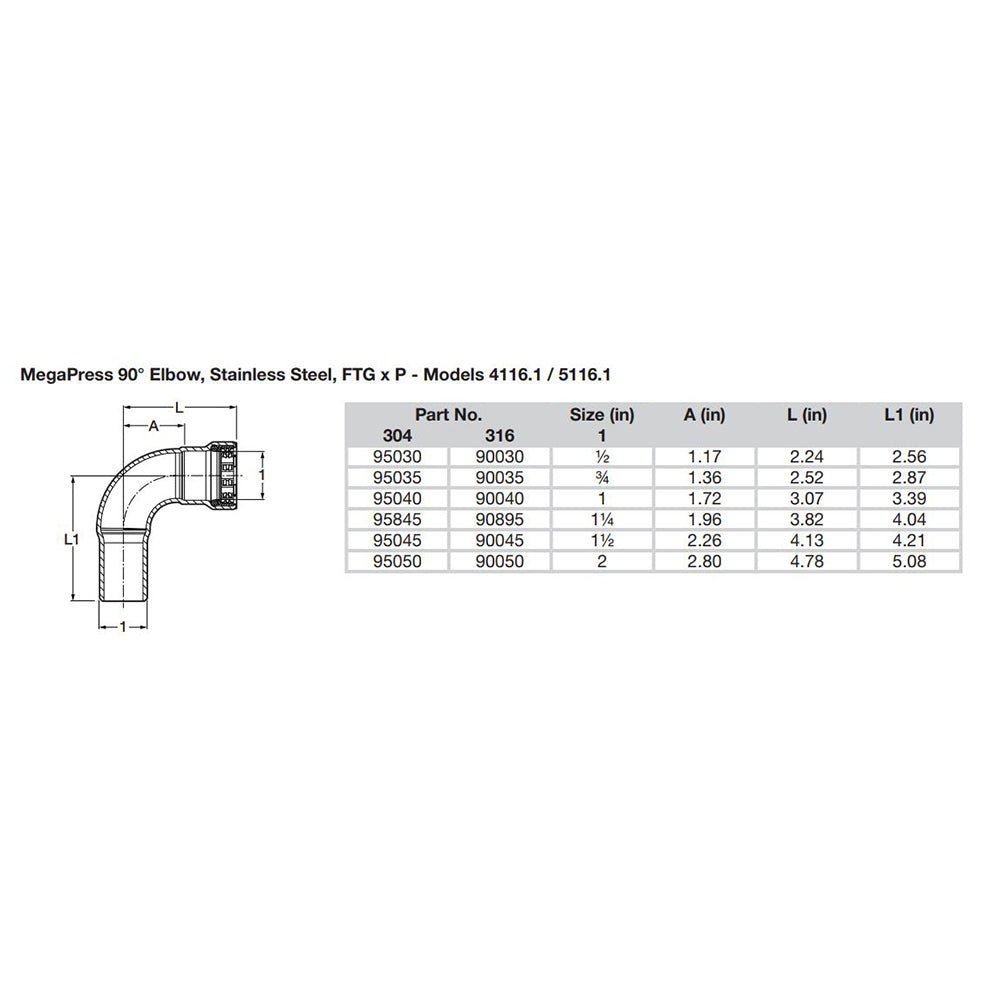 Viega MegaPress 1 - 1/2" 90 Stainless Steel 304 Elbow Street - Press Connection - Smart Connect Technology [95045] - Houseboatparts.com