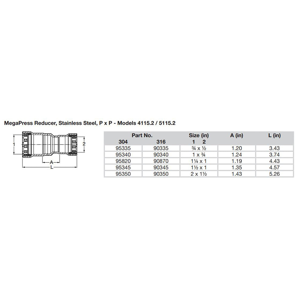 Viega MegaPress 3/4" x 1/2" Stainless Steel 304 Reducer - Double Press Connection - Smart Connect Technology [95335] - Houseboatparts.com