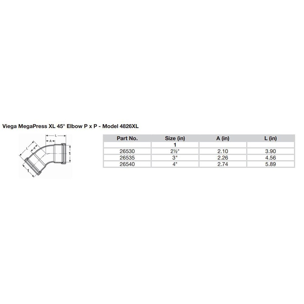 Viega MegaPress 2 - 1/2" 45 Carbon Steel Elbow w/FKM - Double Press Connection - Smart Connect Technology [26530] - Houseboatparts.com