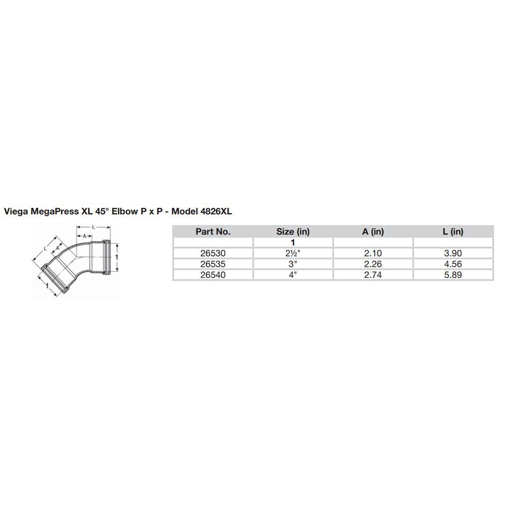 Viega MegaPress 2-1/2" 45 Carbon Steel Elbow w/FKM - Double Press Connection - Smart Connect Technology [26530] - Houseboatparts.com