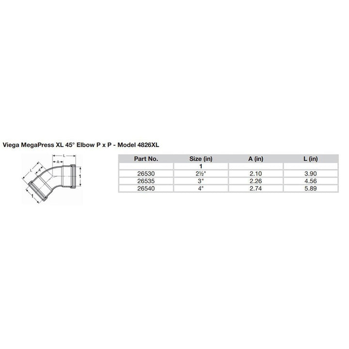 Viega MegaPress 2 - 1/2" 45 Carbon Steel Elbow w/FKM - Double Press Connection - Smart Connect Technology [26530] - Houseboatparts.com