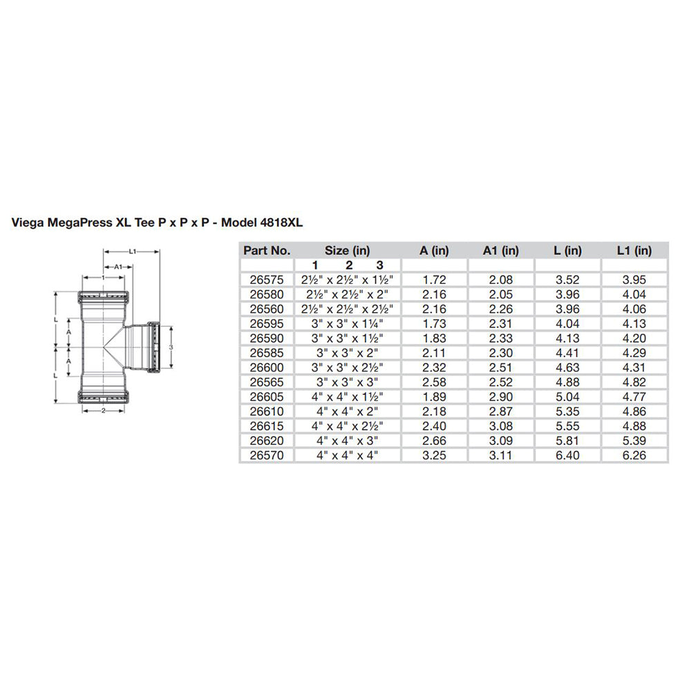 Viega MegaPress 2-1/2" Carbon Steel Tee w/FKM - Triple Press Connection - Smart Connect Technology [26560] - Houseboatparts.com