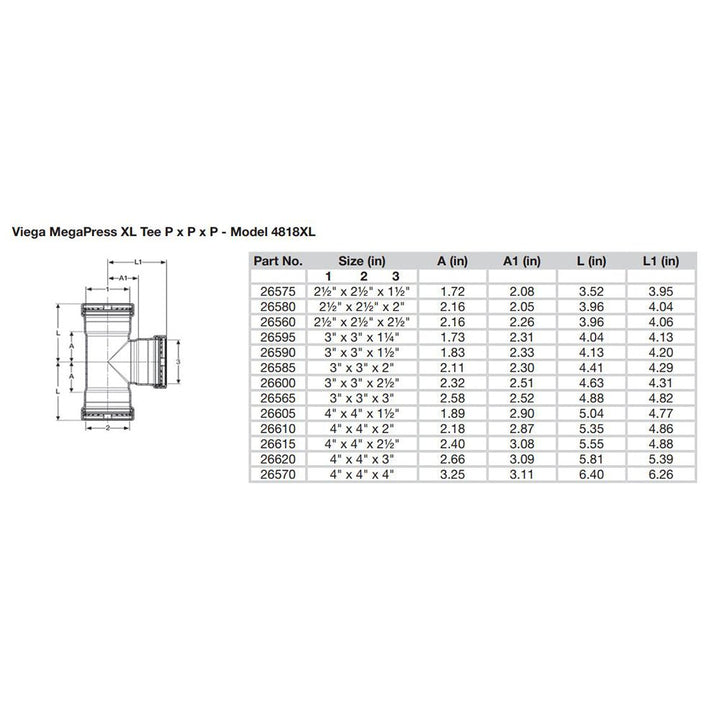 Viega MegaPress 2 - 1/2" Carbon Steel Tee w/FKM - Triple Press Connection - Smart Connect Technology [26560] - Houseboatparts.com