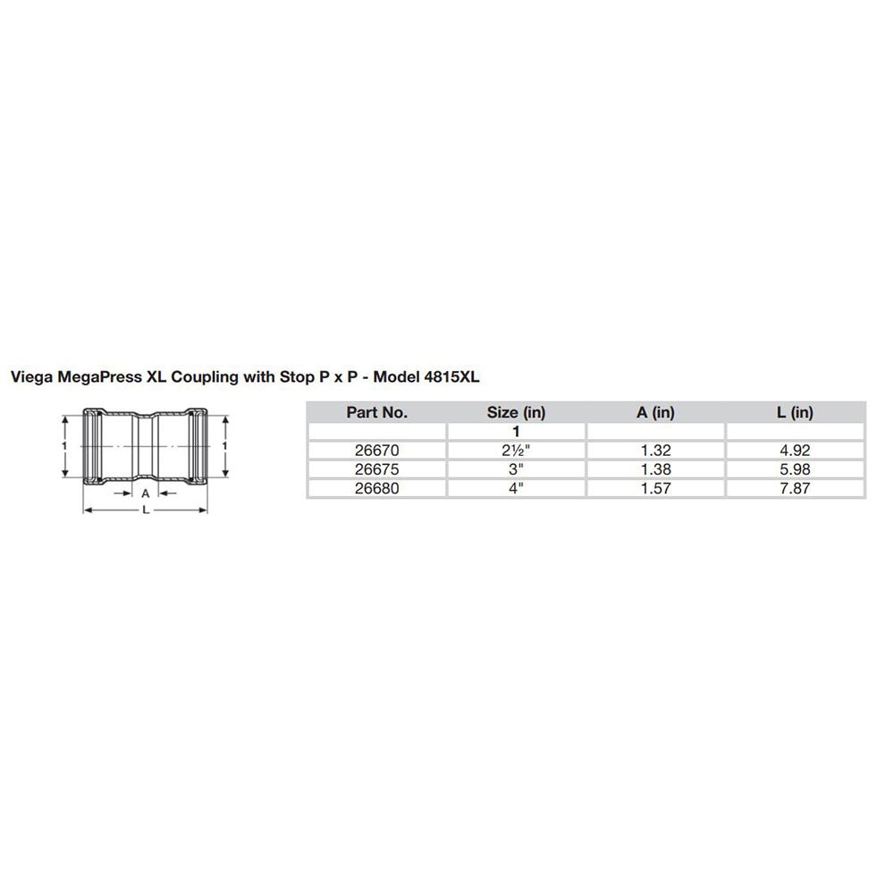 Viega MegaPress 2 - 1/2" Carbon Steel Coupling w/Stop w/FMK Double Press Connection - Smart Connect Technology [26670] - Houseboatparts.com