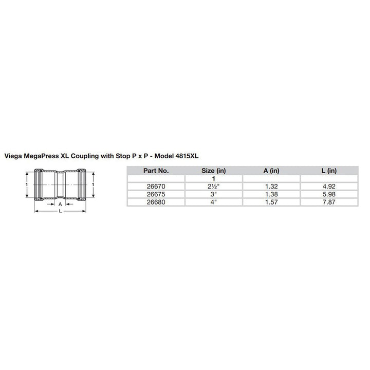 Viega MegaPress 2 - 1/2" Carbon Steel Coupling w/Stop w/FMK Double Press Connection - Smart Connect Technology [26670] - Houseboatparts.com