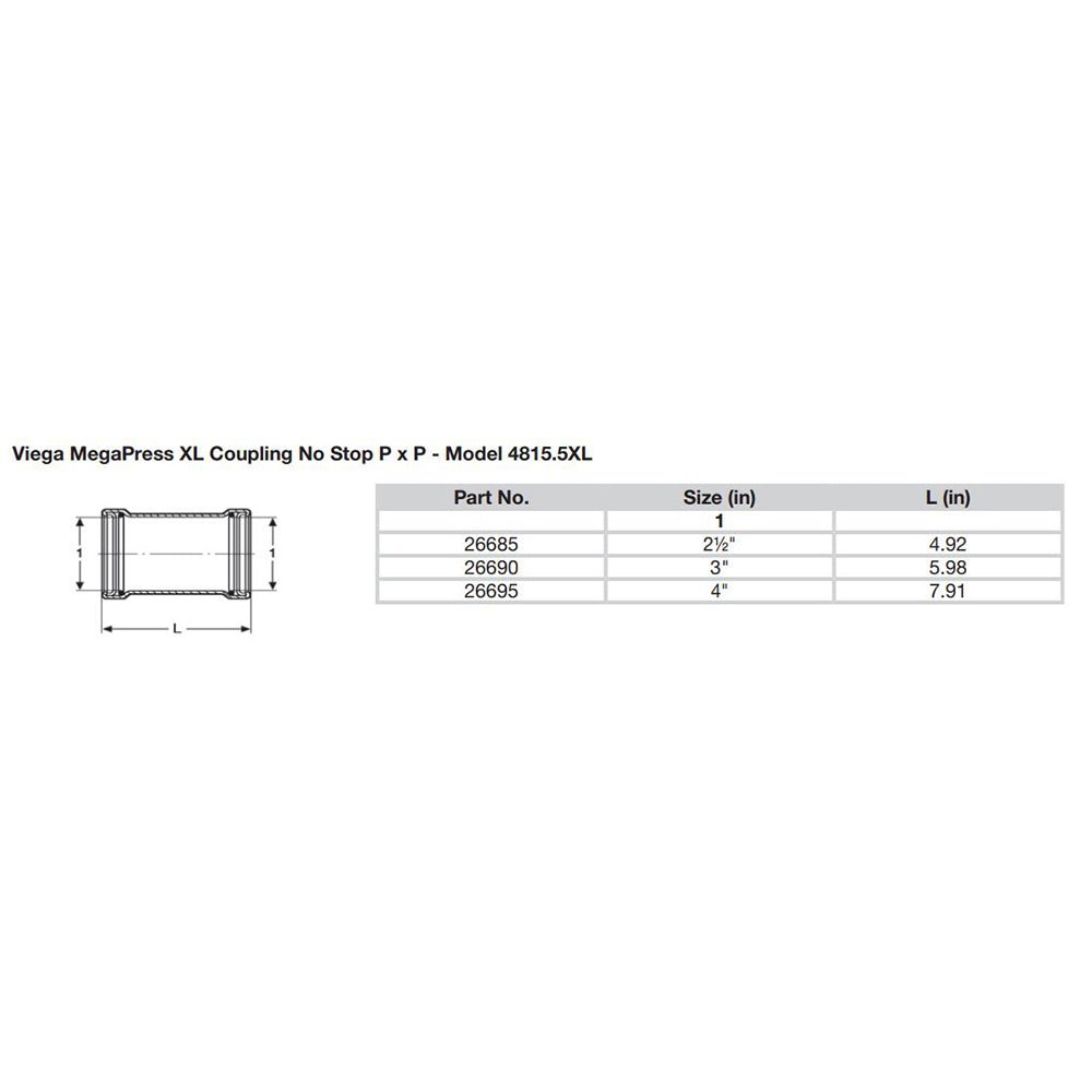 Viega MegaPress 2 - 1/2" Carbon Steel Coupling w/o Stop w/FMK - Double Press Connection - Smart Connect Technology [26685] - Houseboatparts.com