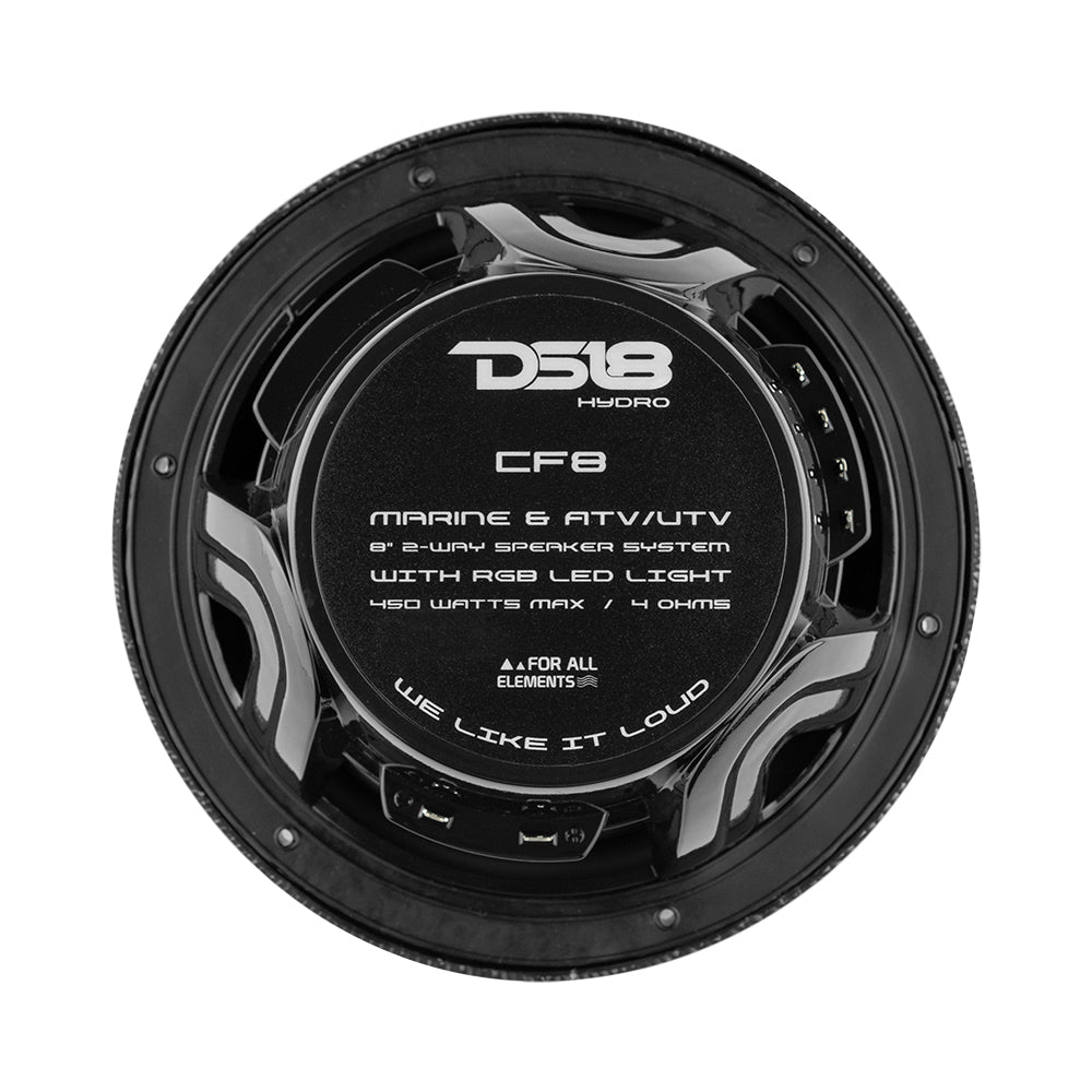 DS18 HYDRO 8" 2-Way Marine Speakers w/RGB LED Lights 450W - Black Carbon Fiber [CF-8] - Houseboatparts.com