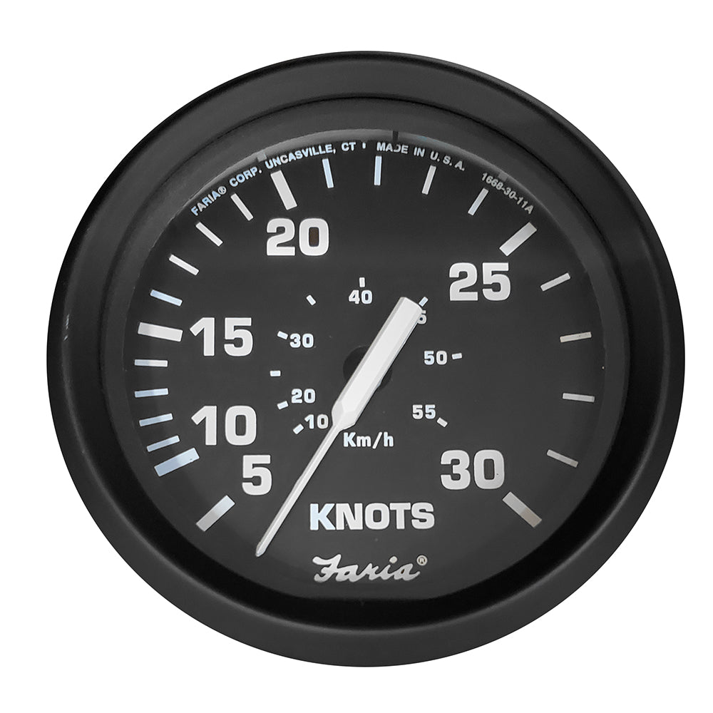 Faria Euro Black 4" Speedometer - 30 Knot (Pitot) [32809] - Houseboatparts.com