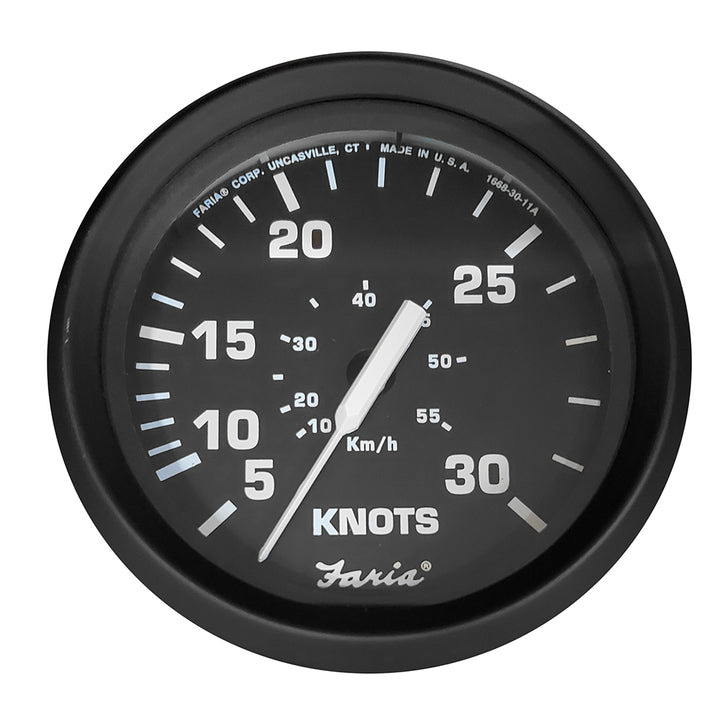 Faria Euro Black 4" Speedometer - 30 Knot (Pitot) [32809] - Houseboatparts.com