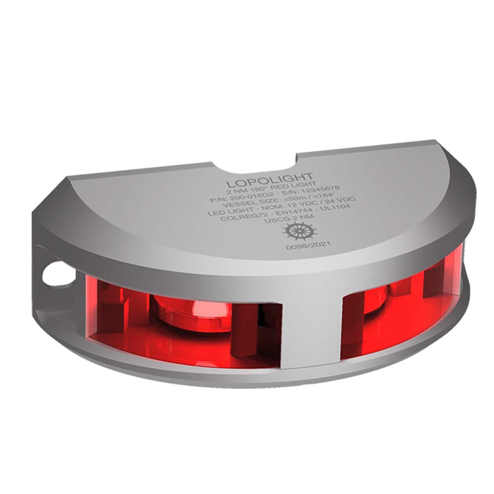 Lopolight 180 Navigation Light - 2nm f/Vessel Up To 164 (50M) - 0.7M Cable - Red w/Silver Housing [200-016G2] - Houseboatparts.com