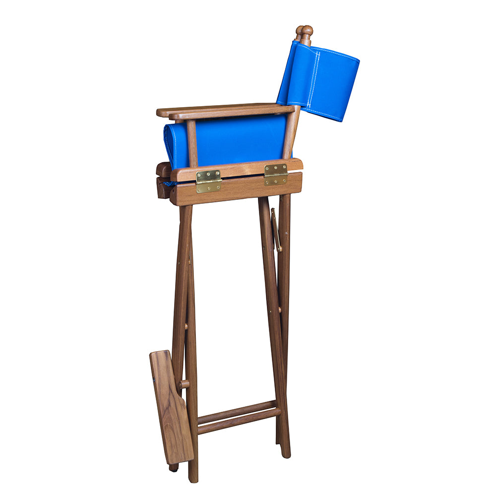 Whitecap Captains Chair w/Blue Seat Covers - Teak [60045] - Houseboatparts.com