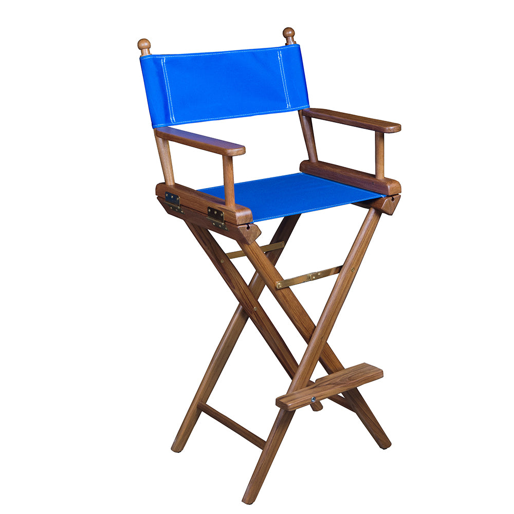 Whitecap Captains Chair w/Blue Seat Covers - Teak [60045] - Houseboatparts.com