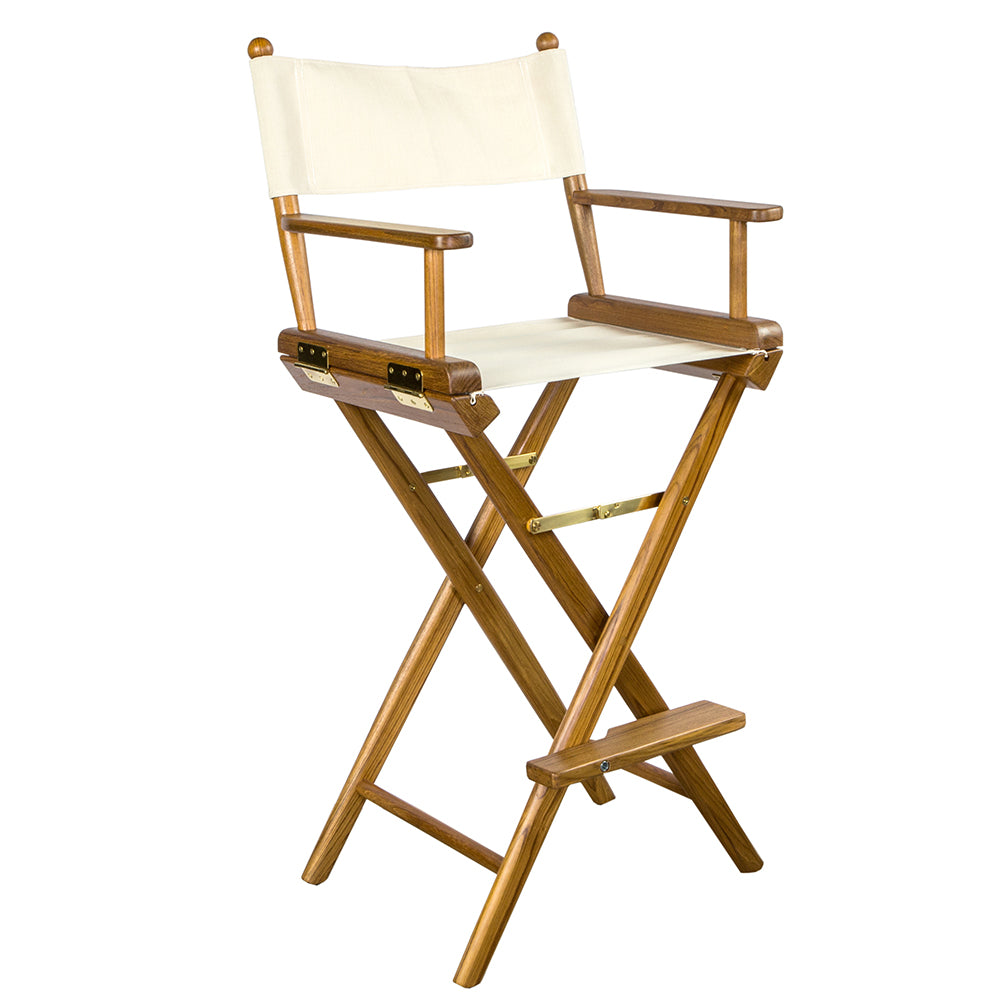 Whitecap Captains Chair w/Natural Seat Covers - Teak [60048] - Houseboatparts.com