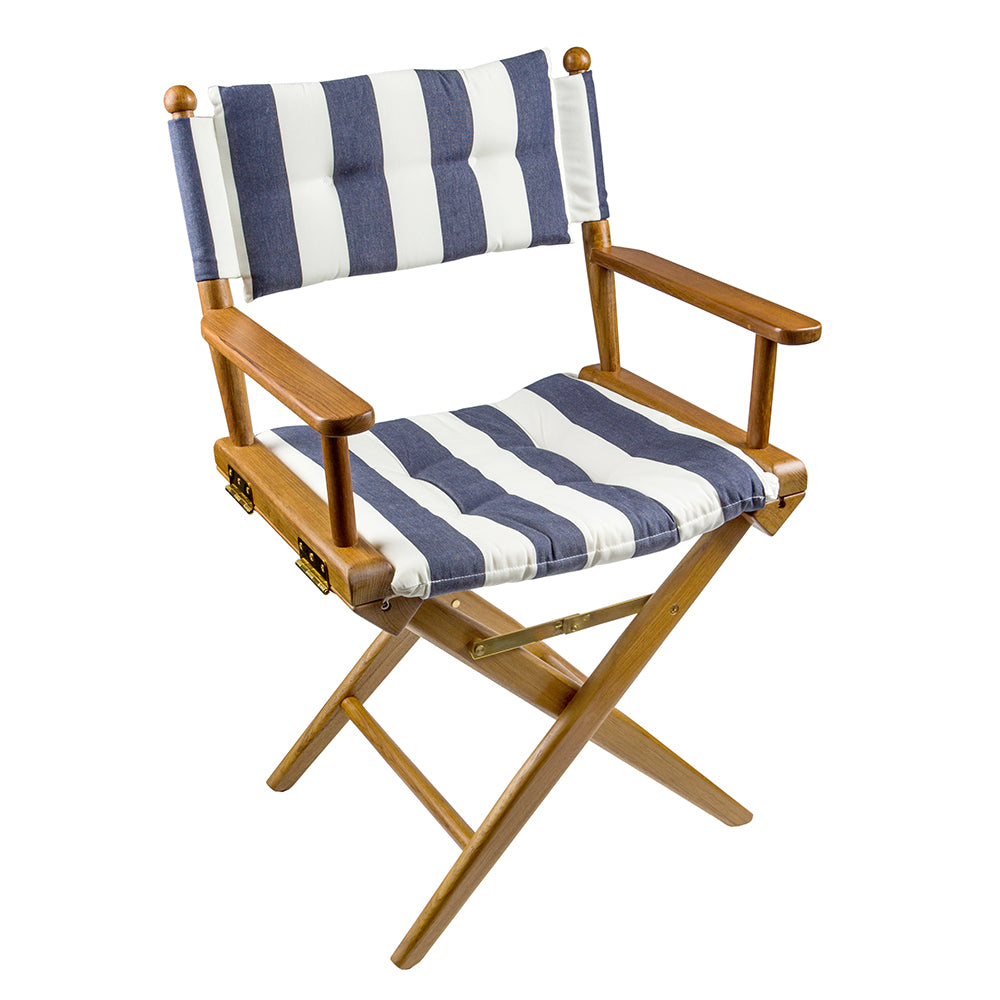 Whitecap Directors Chair w/Navy  White Cushion - Teak [61040] - Houseboatparts.com