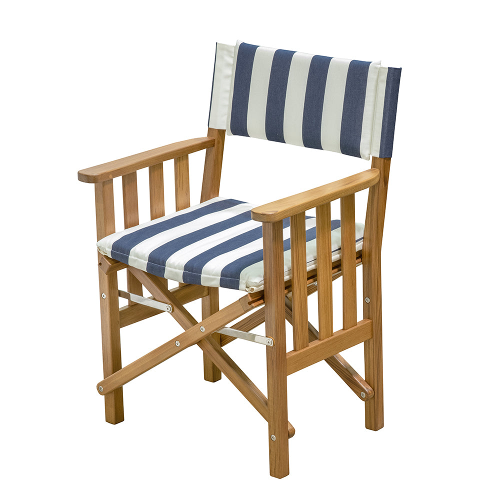 Whitecap Directors Chair II w/Navy  White Cushion - Teak [61050] - Houseboatparts.com