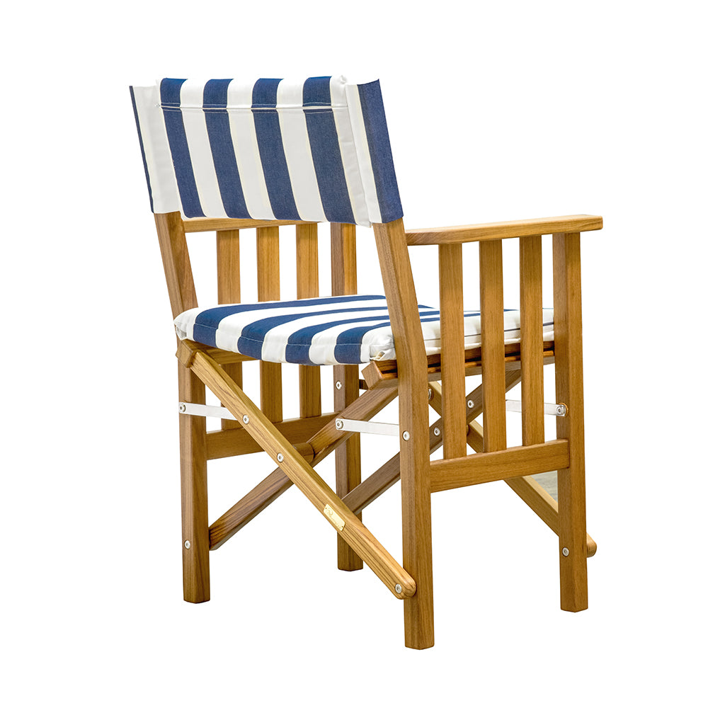 Whitecap Directors Chair II w/Navy  White Cushion - Teak [61050] - Houseboatparts.com