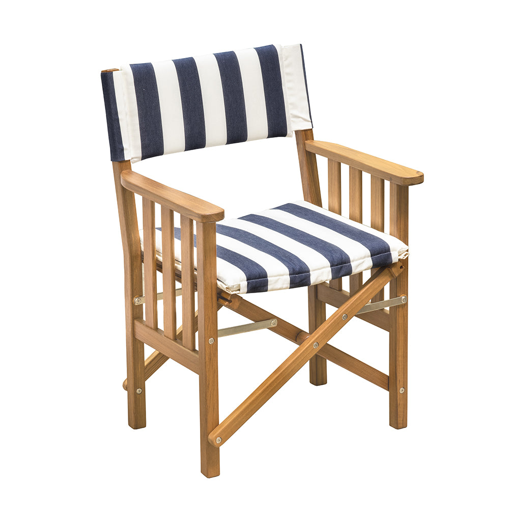 Whitecap Directors Chair II w/Navy  White Cushion - Teak [61050] - Houseboatparts.com