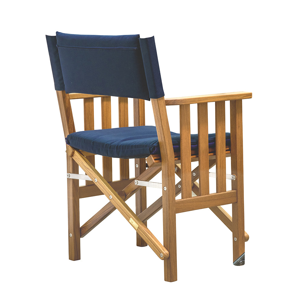 Whitecap Directors Chair II w/Navy Cushion - Teak [61052] - Houseboatparts.com