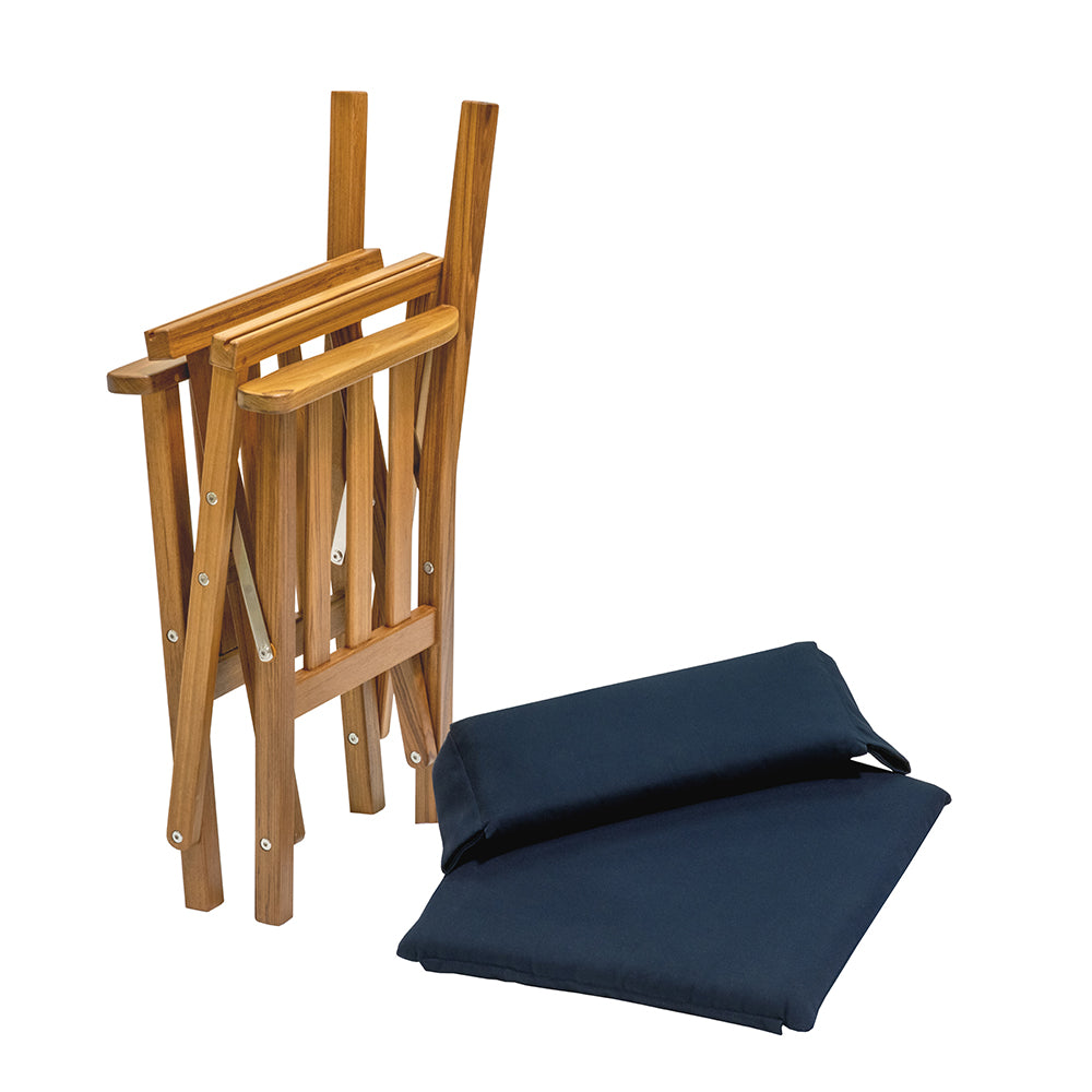 Whitecap Directors Chair II w/Navy Cushion - Teak [61052] - Houseboatparts.com