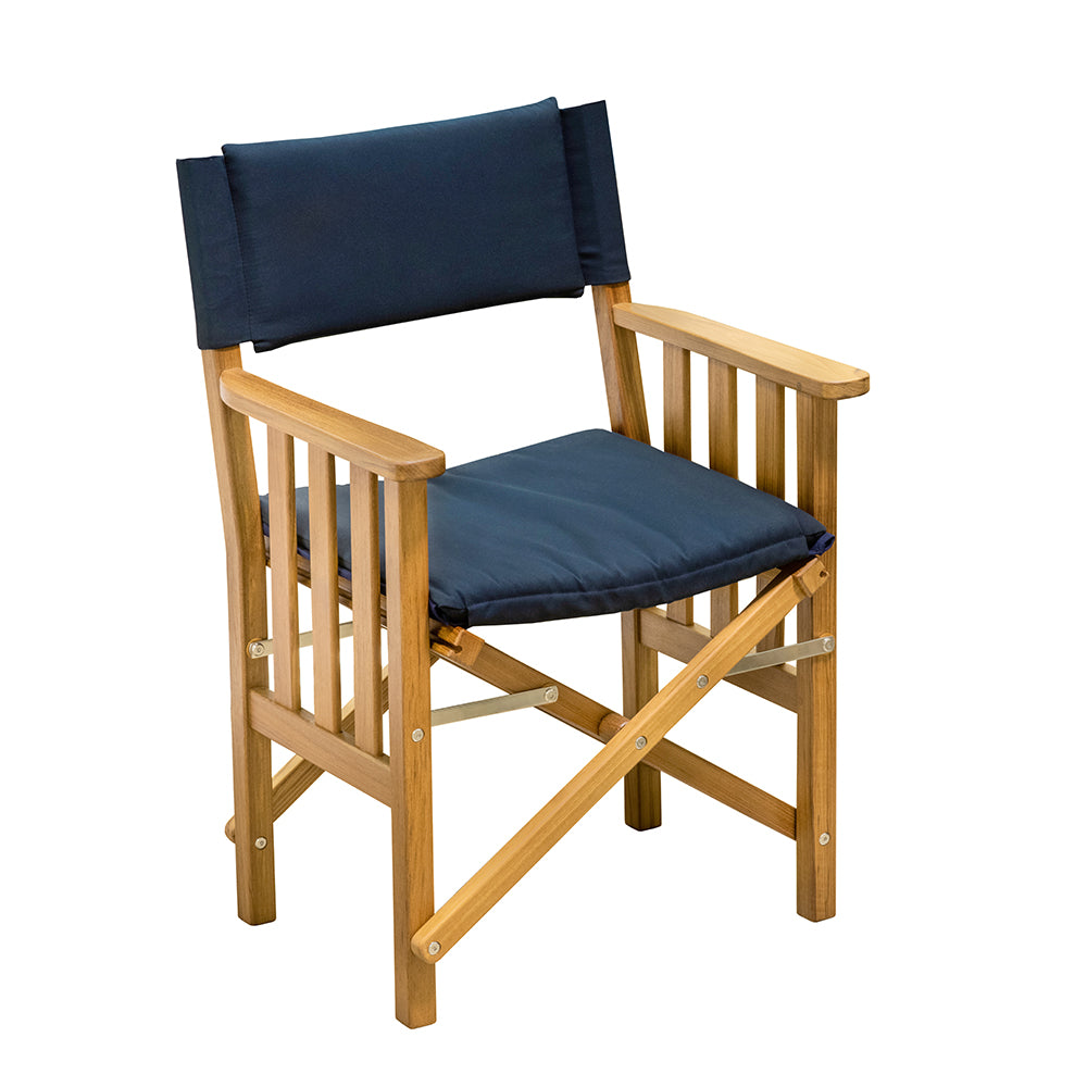 Whitecap Directors Chair II w/Navy Cushion - Teak [61052] - Houseboatparts.com