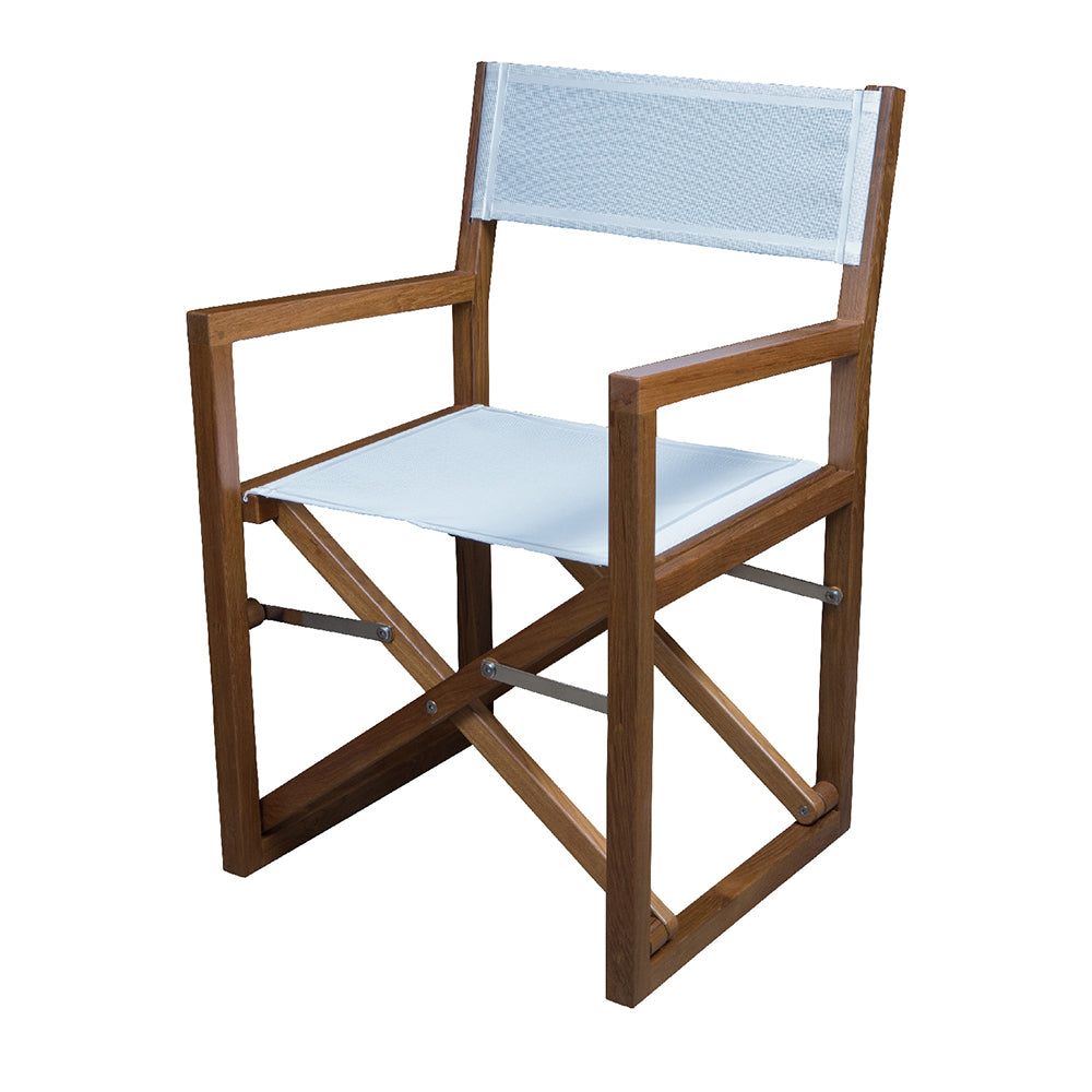 Whitecap Directors Chair w/White Batyline Fabric - Teak [63061] - Houseboatparts.com