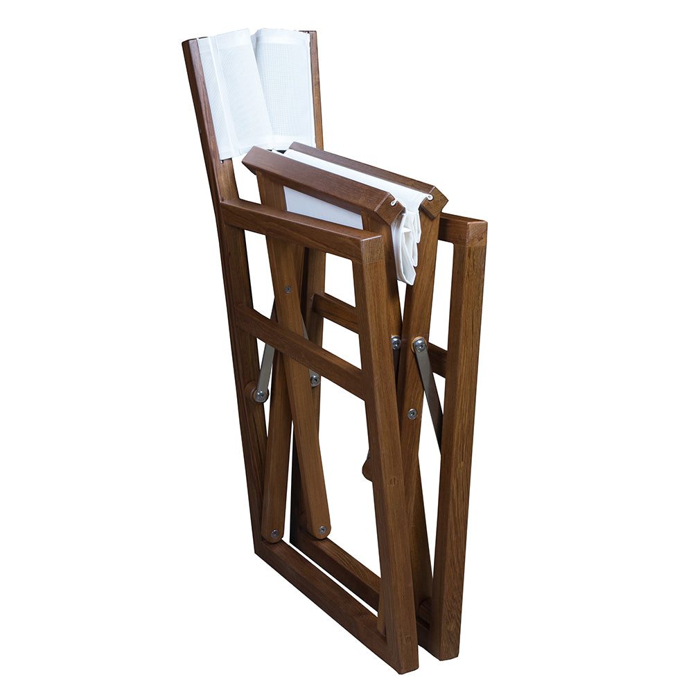 Whitecap Directors Chair w/White Batyline Fabric - Teak [63061] - Houseboatparts.com