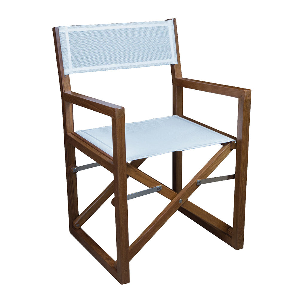 Whitecap Directors Chair w/White Batyline Fabric - Teak [63061] - Houseboatparts.com