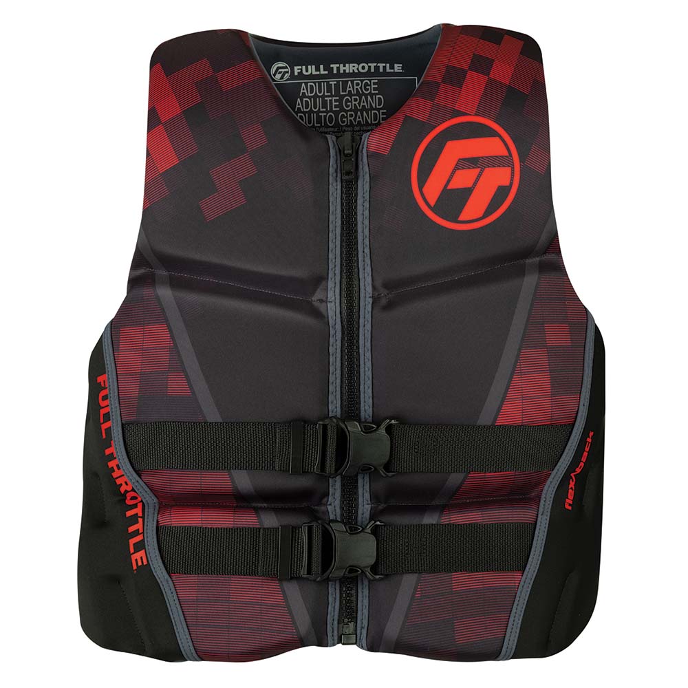 Full Throttle Mens Rapid-Dry Flex-Back Life Jacket - S - Black/Red [142500-100-020-22] - Houseboatparts.com