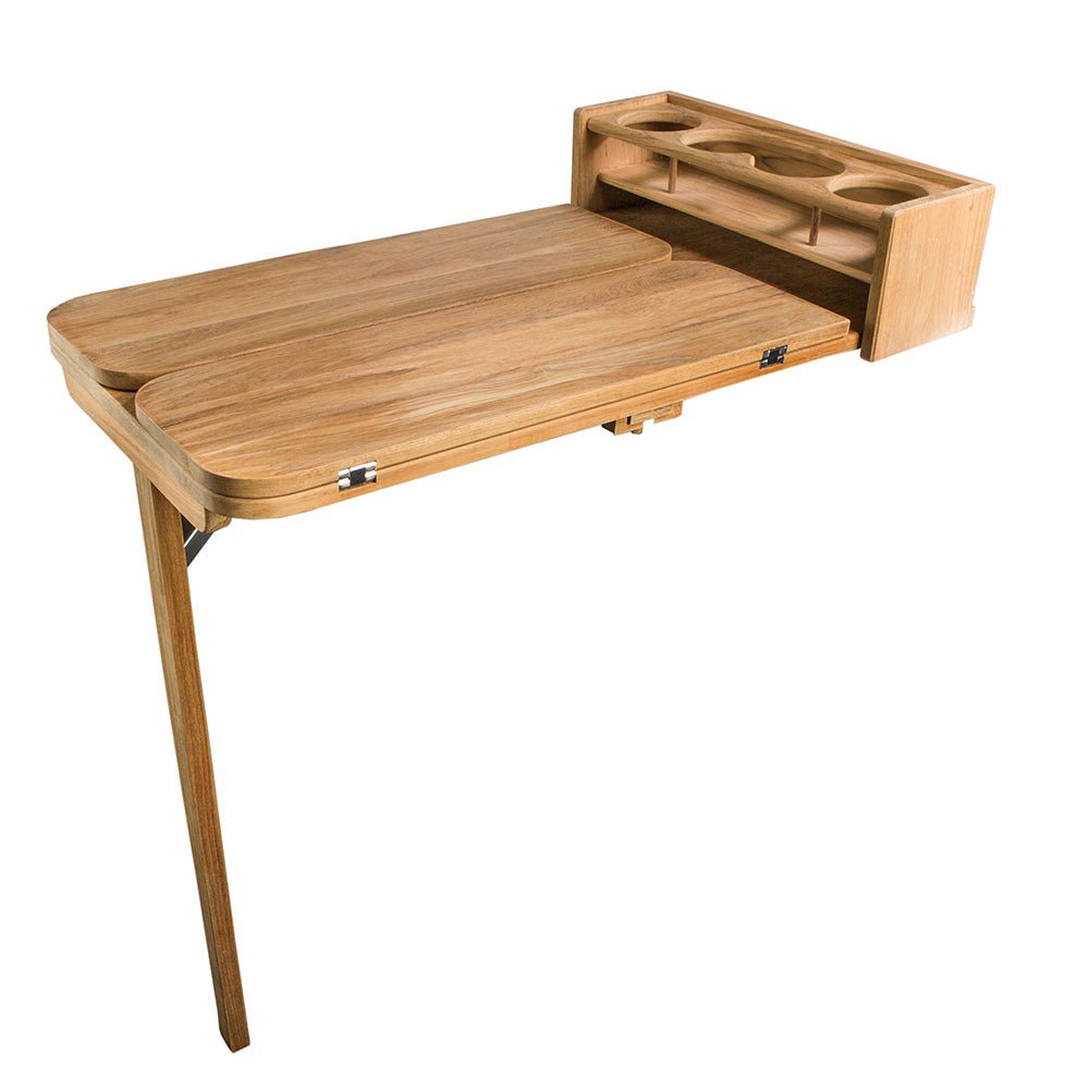Whitecap Cockpit Table w/Folding Leaves 4 Cupholders - Teak [61392C] - Houseboatparts.com